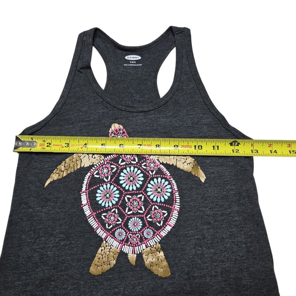 Old‎ Navy Tank Top Girls Small 6 Gray Racerback Turtle Beach Floral Sleeveless - Picture 3 of 11